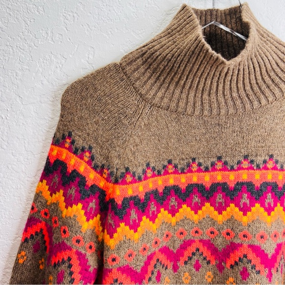 LOFT Lou & Grey Maple Heather Fairisle Wool Blend Turtleneck Pullover Sweater - Picture 8 of 15